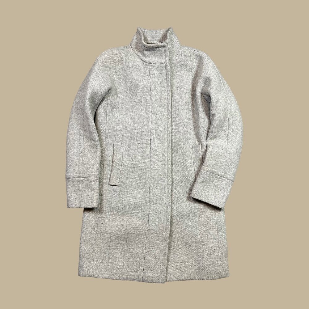 J. Crew Stadium Cloth Wool Nello Gori Winter Coat Gray Full Zip Size 2 TALL